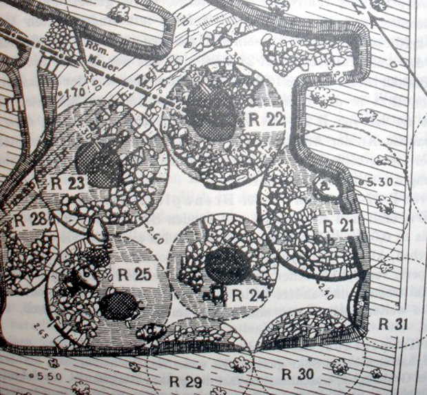 Σχεδιάγραμμα των θολοτών βασιλικών τάφων της αχαϊκής εποχής που ανέσκαψε ο Νταίρπφελντ στο Στενό του Νυδριού (Πηγή: Wilhelm Dörpfeld, Alt-Ithaka, Erster Band).